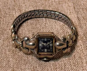 Vintage Bulova Ladies Mechanical Watch 10K Gold Filled Black Dial Art Deco thumbnail 1