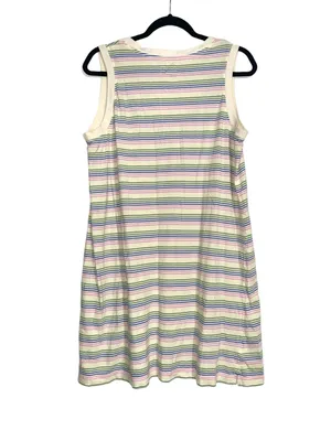 Pact Organic Cotton Sleeveless V-Neck Cream Stripe Mini Dress LARGE thumbnail 3