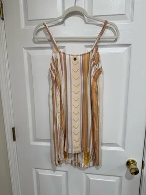 Rip Curl Striped Button-Front Mini‎ Dress in Cream, Mustard and Pink thumbnail 2
