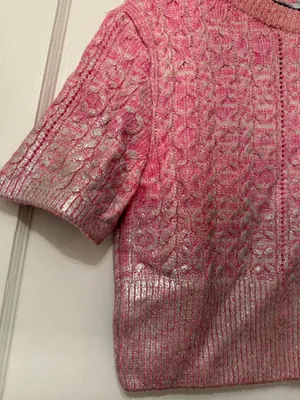 Zara Pink Cable-Knit Short Sleeve Sweater Top thumbnail 2