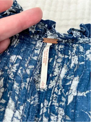 Women's Free People Blue Floral Mini Dress with Lace Trim, Size L thumbnail 3
