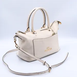 Coach Emma Satchel Women Small Cream Pebbled Leather Handbag F31466 Gold thumbnail 1