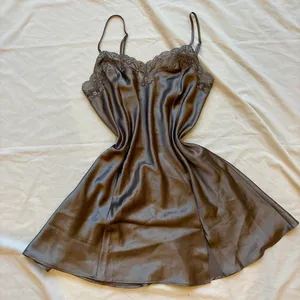 Victoria’s secret vintage 90’s grey silver Slip Dress with floral lace trim thumbnail 1