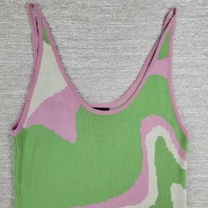 Cider Swirl Knit Dress L Pink Green Midi Y2K Spaghetti Strap Psychedelic Retro thumbnail 6