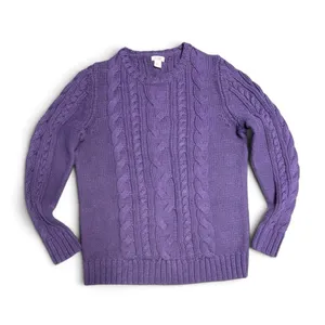 LLBean Royal Purple Cable Knit Long Sleeve Sweater Large thumbnail 7