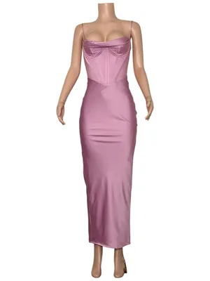 HOUSE OF CB Charmaine Corset Satin Maxi Dress, Pink, Small thumbnail 5