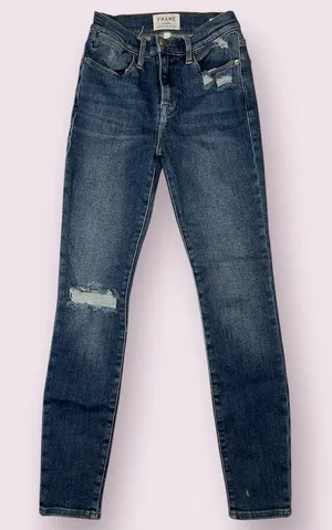 Frame Le High Skinny Distressed Blue Jeans 25 thumbnail 1