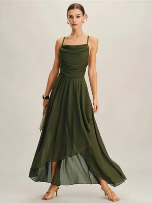 Rihoas Elegant Olive Green Cowl Neck Maxi Dress thumbnail 4