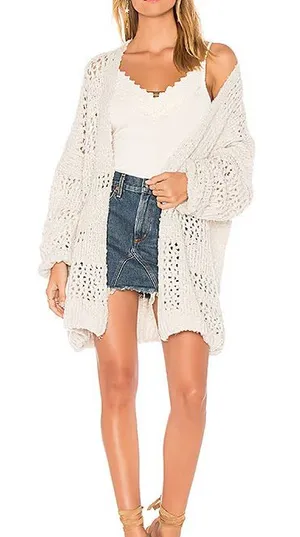 Free People Saturday Morning Open-Front Chunky Knit Cardigan - Cream thumbnail 1