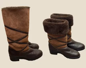La Canadienne Brown Leather Suede Shearling Foldable Cuff Winter Boots 7 Cozy thumbnail 2