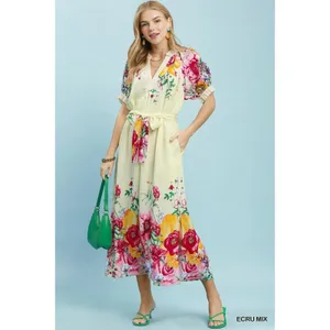 Umgee Mix Floral Border Print Midi Dress - Ecru mix - Large thumbnail 2