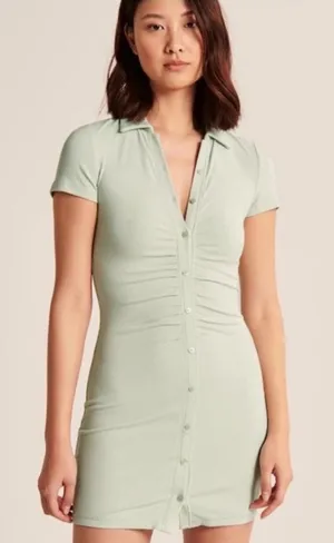 Abercrombie & Fitch Button Down Ribbed Fitted Polo Dress in Green - Size XS thumbnail 1