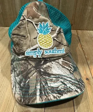 Simply Southern Low Profile Trucker Hat Teal &‎ Camo w/ Pineapple Logo thumbnail 1