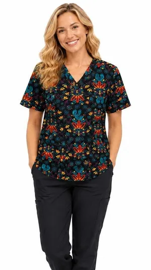 GT Performnce Black Printed V Neck Scrubs Top, S thumbnail 1