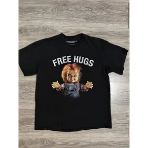Chucky Free Hugs Horror Movie Graphic Women Tee L Black Cotton Shirt Halloween thumbnail 7