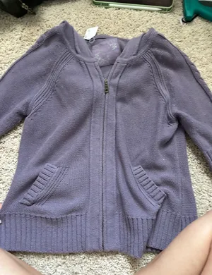y2k Purple Zip Up Cardigan Sweater Cable Knit Lilac Ribbed Pockets Apt 9 Large thumbnail 1