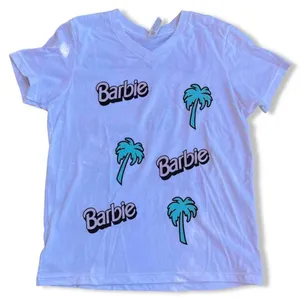 Mattel Barbie Employee Promo ONLY t Shirt Logo & Palm Tree white women V Neck S thumbnail 1