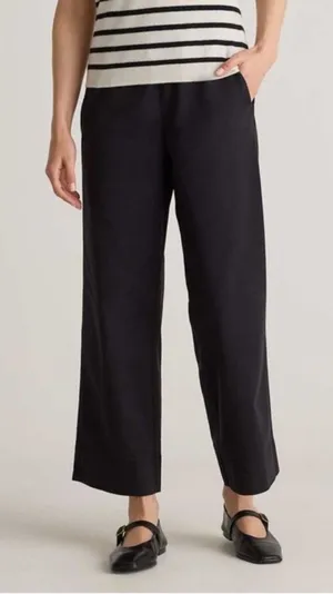 NWT Quince Women Organic Cotton Straight Wide Leg Pants Black 6 elastic waist thumbnail 1