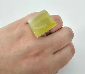 Vintage MCM Chartreuse Resin Statement Ring Bold Square Sugar Cube Yellow thumbnail 1