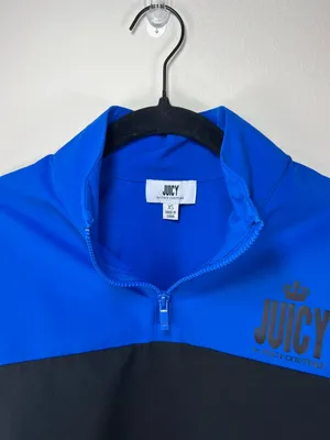 Juicy Couture 1/4 Zip Windbreaker Pullover Jacket Blue Black Stretch Y2K Fall XS thumbnail 2