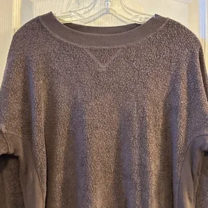 Aerie Oversized Sherpa Fleece Pullover Sweatshirt Women's Small‎ Brown thumbnail 7