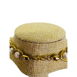 Vintage Gold Tone Chunky Heavy Gold Link w/Faux‎ Pearl 16" Necklace thumbnail 2