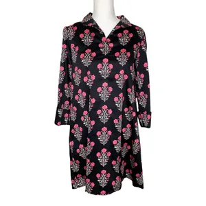 Tuckernuck Megan Black Pink Dahlia Floral Shift Mini Dress Size S thumbnail 2