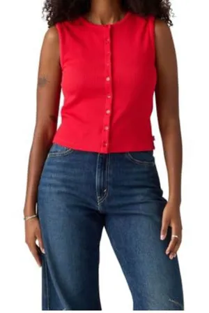 Rory Red Ribbed Button Up Top - Levi's- NWT size Medium thumbnail 1