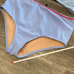 J. Crew seersucker one shoulder ruffle bikini set high waisted blue white Medium thumbnail 13