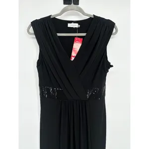Calvin Klein Size‎ 6 Black Formal Surplice Maxi Dress Sequin Waist Faux Wrap thumbnail 2