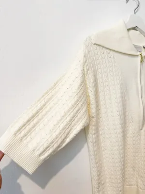 Varley Arney Half Zip Knit Polo Sweater Size Medium Pointelle Top thumbnail 4