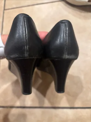 Tory Burch Black & Gold Sally Peep Toe Leather Wedges thumbnail 5