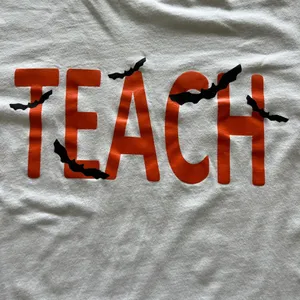 Halloween Themed Teacher T-Shirt - White - Bella Canvas Large thumbnail 2