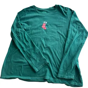 Life Is Good T Shirt Top Large Christmas‎ Stocking Green LS Heart Holiday Party thumbnail 2
