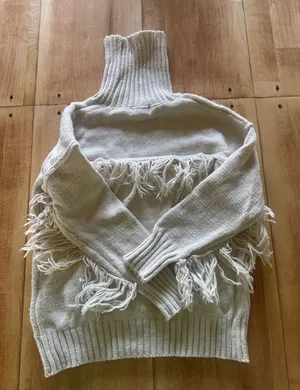 Willow & Wind‎ Women Cream Fringe Turtleneck Chunky Ribbed Knit Sweater Large thumbnail 1