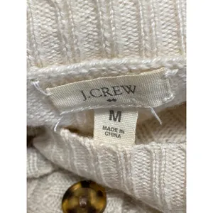 J.Crew Cream Wool Cable Knit V Neck Long Sleeve Button Cardigan Sweater Top Sz M thumbnail 3