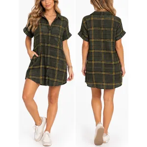 Known Supply Shirt Dress Womens Medium Olive Green Plaid Flannel Organic Cotton thumbnail 2