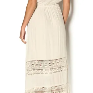 Sweet Journey Beige Lace Trim Maxi Dress Resortwear Sleeveless Vacation S Boho Beach Cruise thumbnail 3