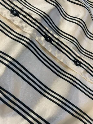 ZARA Satin Office Blouse STRECH Size Small Cream Black Lines Preppy Chic thumbnail 6