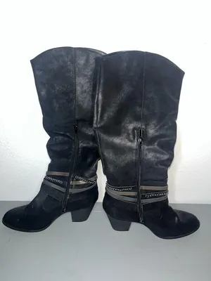 Jellypop Kylee Chain Strap Gunmetal Metallic Brushed Moto Boho Knee Zip Boots 10 thumbnail 5
