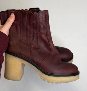 Free People James Wine Leather Platform Heeled Boots thumbnail 1