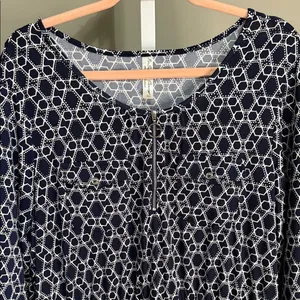 Perseption Concepts‎ Navy Geometic Patterned Dress 3/4 Sleeve XL thumbnail 5