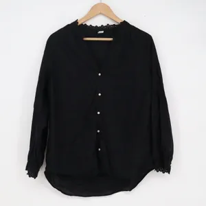 Old Navy Womens Black Eyelet Lace Trim Button Front Cotton Blouse Top Large thumbnail 2