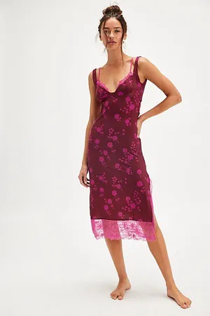 Free People x REVOLVE Floral Lace Party Crasher Midi Slip in Plum Combo thumbnail 5