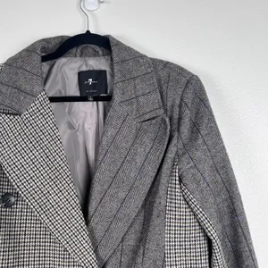 7‎ For All Mankind Womens Mixed Pattern Double Breasted Blazer Gray Wool Blend L thumbnail 5