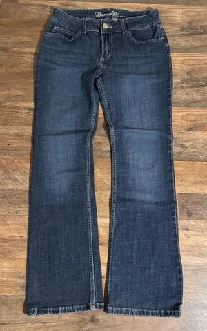 WRANGLER Boot Cut Jeans Womens 7x32* Med Dark Wash Denim #1009MWZDO thumbnail 1