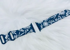 New blue & white Floral Watch Bands For Apple Watch Series 42mm 44mm 45mm 49mm thumbnail 4