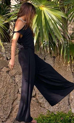 Free People FP Beach Effortless One Piece Wide Leg Jumpsuit in Black Medium thumbnail 1