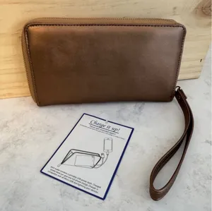 Women's Metallic Bronze Wristlet Wallet with Power Bank & USB Charger thumbnail 1