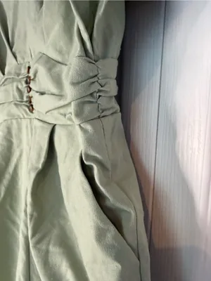 CIDER Women's Linen Blend V-Neck Ruched Pale Green Wide-Leg Jumpsuit thumbnail 6